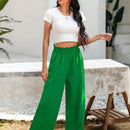 Essnce pantalones casuales sueltos de pierna ancha con bolsillos y cintura fruncida de unicolor para mujeres