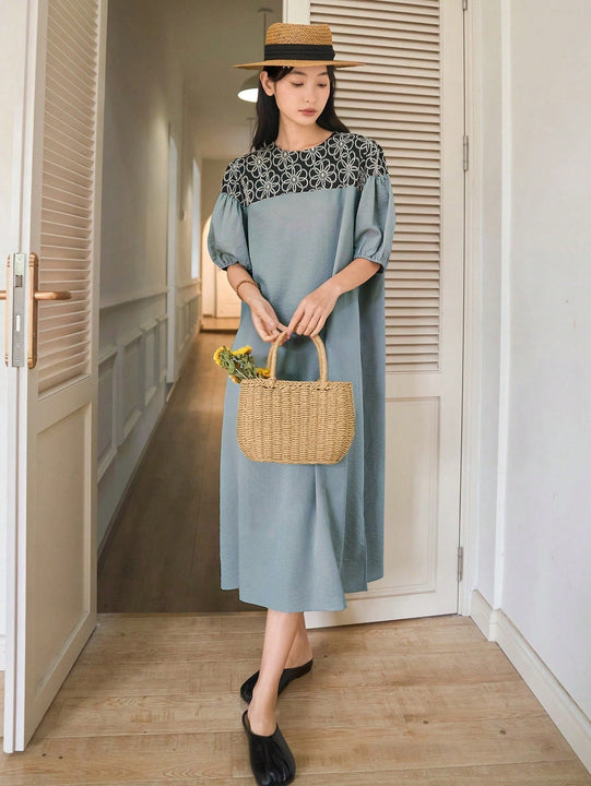 DAZY Vestido con estampado floral de manga farol