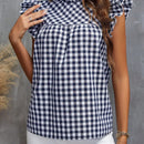 Clasi Blusa con estampado de guingan ribete con fruncido de cuello alto