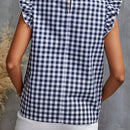 Clasi Blusa con estampado de guingan ribete con fruncido de cuello alto