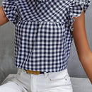 Clasi Blusa con estampado de guingan ribete con fruncido de cuello alto