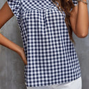 Clasi Blusa con estampado de guingan ribete con fruncido de cuello alto