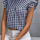 Clasi Blusa con estampado de guingan ribete con fruncido de cuello alto