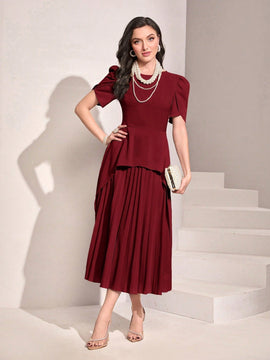 Modely Vestido de manga farol bajo fruncido