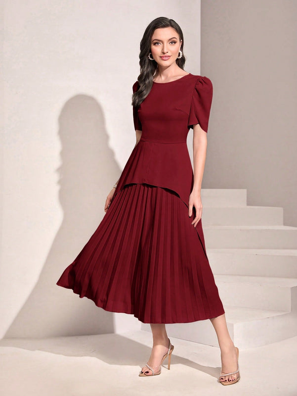 Modely Vestido de manga farol bajo fruncido