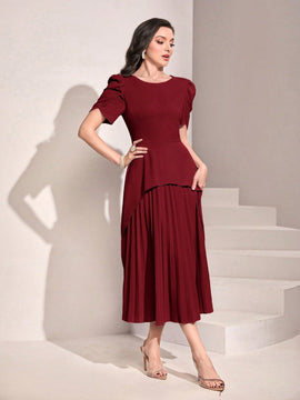 Modely Vestido de manga farol bajo fruncido