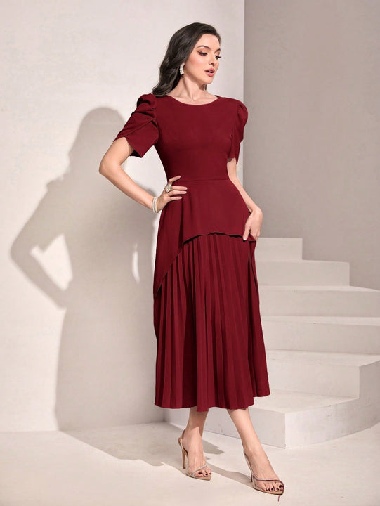 Modely Vestido de manga farol bajo fruncido