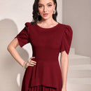 Modely Vestido de manga farol bajo fruncido