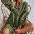 VCAY Vestido smock con bordado floral de cuello notch de manga farol