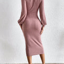 Frenchy Vestido ajustado de cuello cisne de manga farol sin cinturon