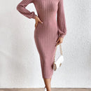 Frenchy Vestido ajustado cuello alto de manga farol sin cinturon