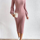 Frenchy Vestido ajustado cuello alto de manga farol sin cinturon