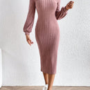 Frenchy Vestido ajustado de cuello cisne de manga farol sin cinturon