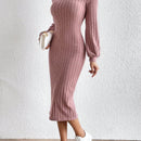 Frenchy Vestido ajustado de cuello cisne de manga farol sin cinturon