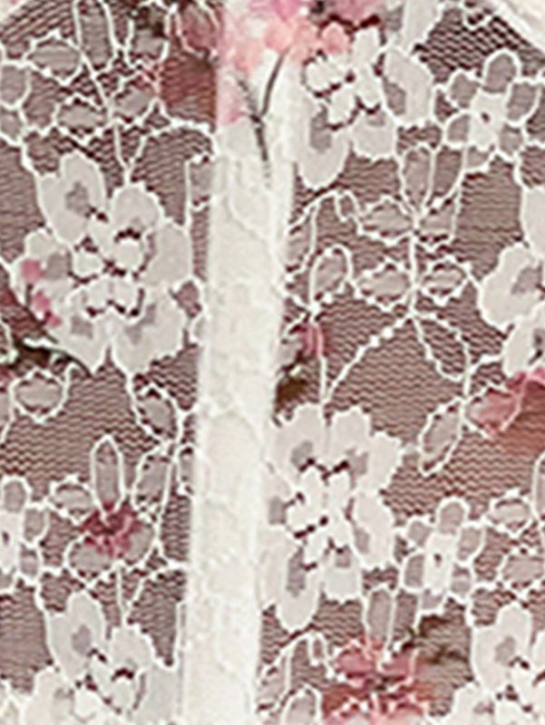 Frenchy Blusa con bordado floral de manga farol crop con encaje