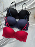 Underwear&sleepwear basics juego de lenceria de 3 piezas/set de sujetador de contraste de encaje de unicolor para mujer