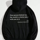 Ezwear capucha con estampado de slogan con bolsillo de canguro con cordon con forro termico