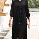 Vestido camisero de manga enrollada con boton con boton delantero