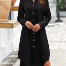 Vestido camisero de manga enrollada con boton con boton delantero