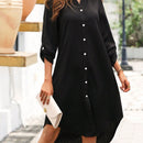 Vestido camisero de manga enrollada con boton con boton delantero