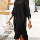 Vestido camisero de manga enrollada con boton con boton delantero