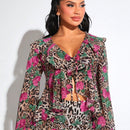 SXY Blusas de Mujer Volante Particion Floral Estampado de Leopardo Bohemio