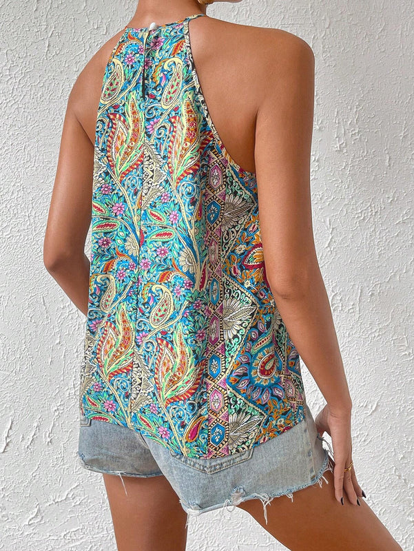 Blusas de Mujer Abertura Paisley Bohemio