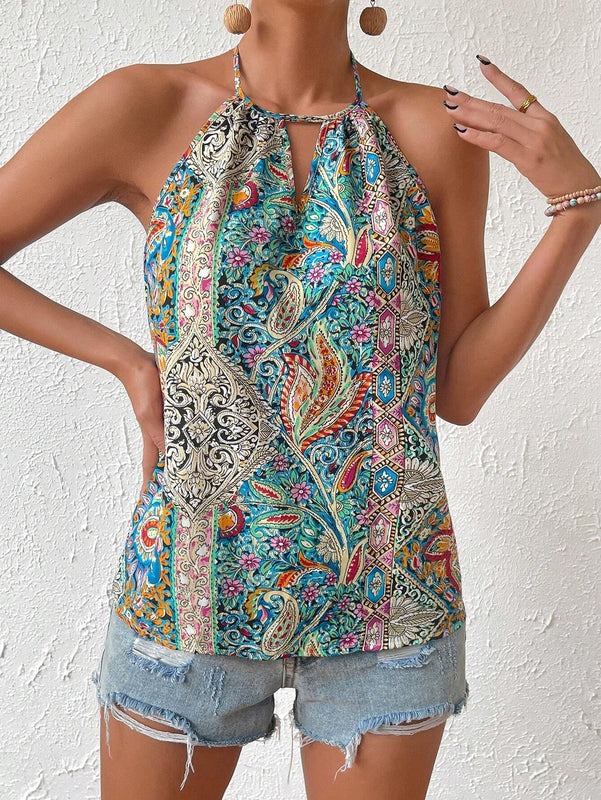 Blusas de Mujer Abertura Paisley Bohemio