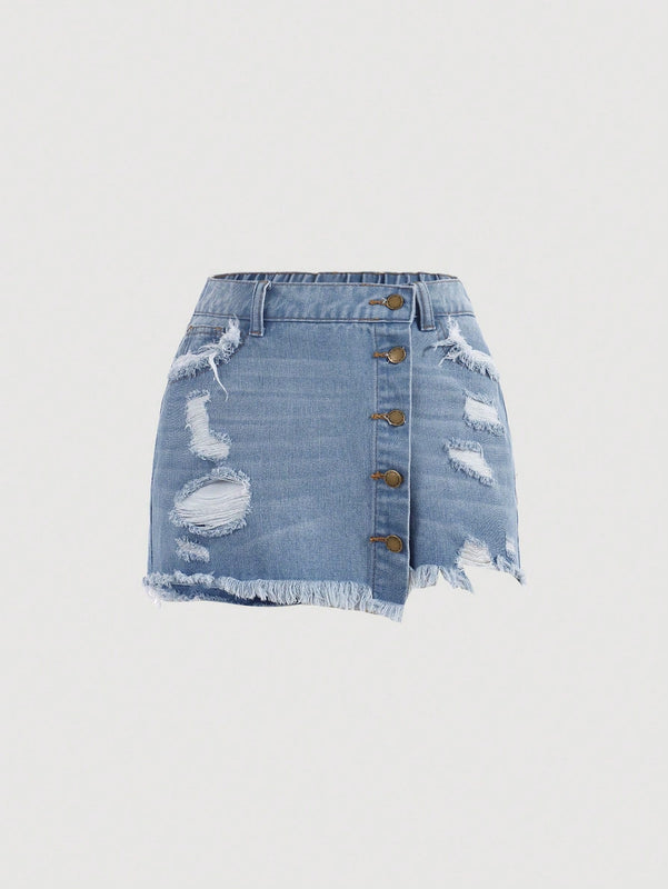 ICON Skort mezclilla con boton desgarro bajo crudo