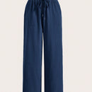 Pantalones sueltos de pierna ancha de color solido para mujer con dobladillo fluido, estilo casual