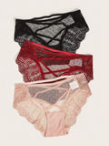Lenceria De Encaje Con Panty Cruzado En Paquete De 3