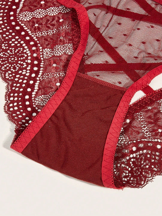 Lenceria De Encaje Con Panty Cruzado En Paquete De 3