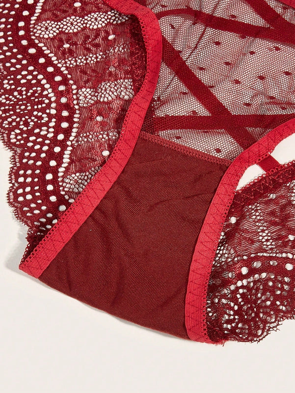 Lenceria De Encaje Con Panty Cruzado En Paquete De 3