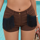 Shorts con boton delantero ribete con fleco