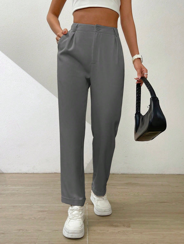Essnce pantalones largos casuales y conicos de unicolor para ir al trabajo