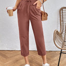 Pantalones unicolor de cintura con cordon crop
