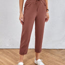 Pantalones unicolor de cintura con cordon crop