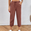 Pantalones unicolor de cintura con cordon crop