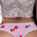 Bragas con estampado de cereza con encaje en contraste