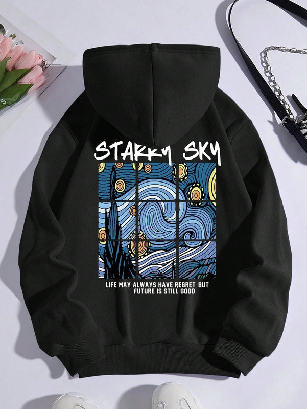 Ezwear sudadera con capucha con cordon, forro termico, diseno grafico de eslogan: "la vida del cielo estrellado puede tener siempre arrepentimiento, pero el futuro todavia es bueno"