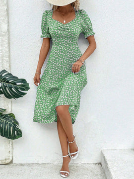 VCAY Vestido con estampado floral escote corazon de manga farol