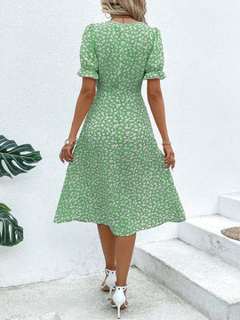 VCAY Vestido con estampado floral escote corazon de manga farol