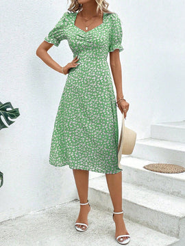 VCAY Vestido con estampado floral escote corazon de manga farol