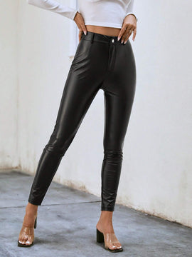 Tall Pantalones unicolor de talle alto PU
