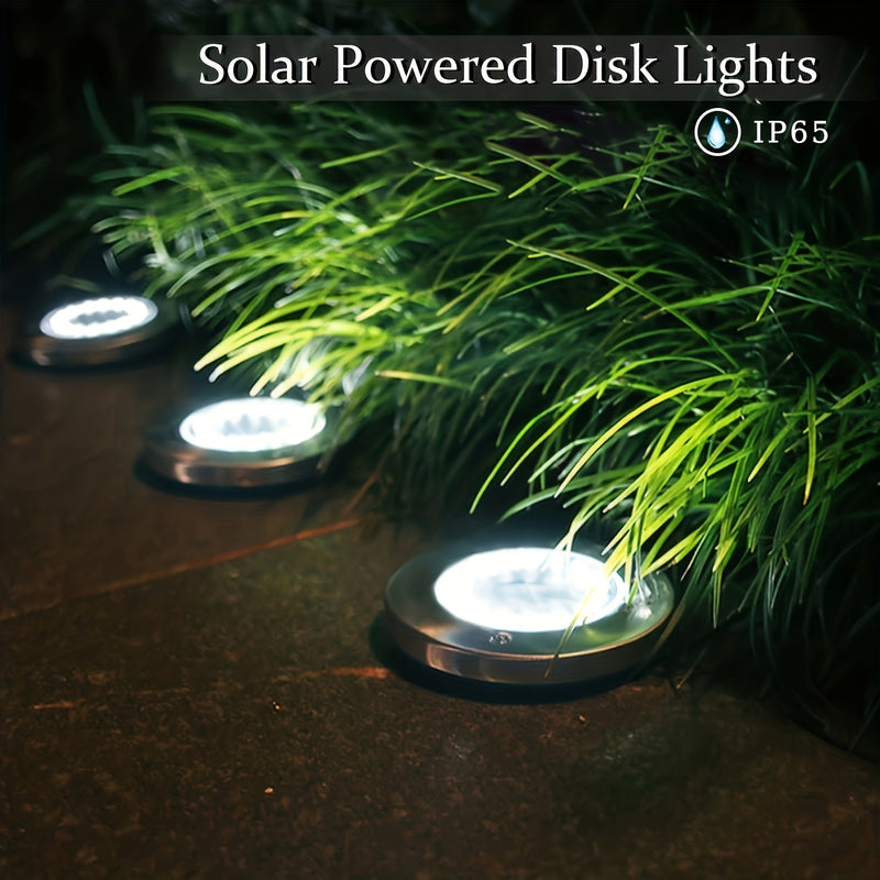 4/8/10/12 piezas de luces solares de disco, luces solares para jardín, 8 luces LED mejoradas para exteriores, luces de paisaje IP65 para caminos, patios, terrazas, césped, patios, senderos