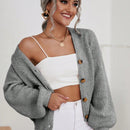 Frenchy cardigan de punto de manga larga, unicolor, con escote en v y botones frontales, versatil y casual