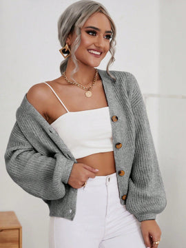 Frenchy cardigan de punto de manga larga, unicolor, con escote en v y botones frontales, versatil y casual