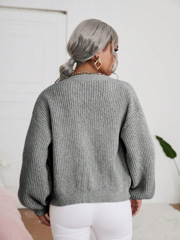 Frenchy cardigan de punto de manga larga, unicolor, con escote en v y botones frontales, versatil y casual