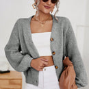 Frenchy cardigan de punto de manga larga, unicolor, con escote en v y botones frontales, versatil y casual