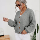 Frenchy cardigan de punto de manga larga, unicolor, con escote en v y botones frontales, versatil y casual